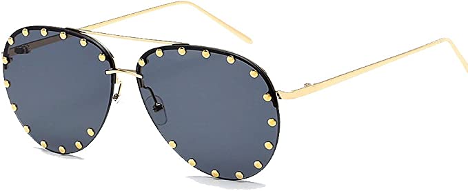  BVAGSS Women Rimless Oversized Studded Sunglasses Gradient  Color Lens Rivet Fashion Lightweight Design WS027 (Gold Frame, Gradient  Brown) : Clothing, Shoes & Jewelry