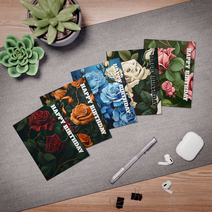 Introducing Roses So Powerful (Part 3) - Multi-Design Rose Arranged Birthday Greeting Cards (5-Pack)